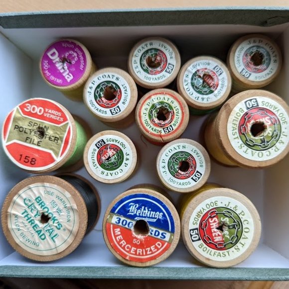 FURTHER REDUCED Vintage Wooden Sewing Spools in Decorative Box c late 1960s - Picture 2 of 13